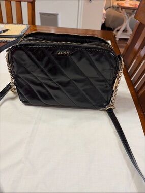 ALDO Black Quilted Crossbody with Gold Chain Trim